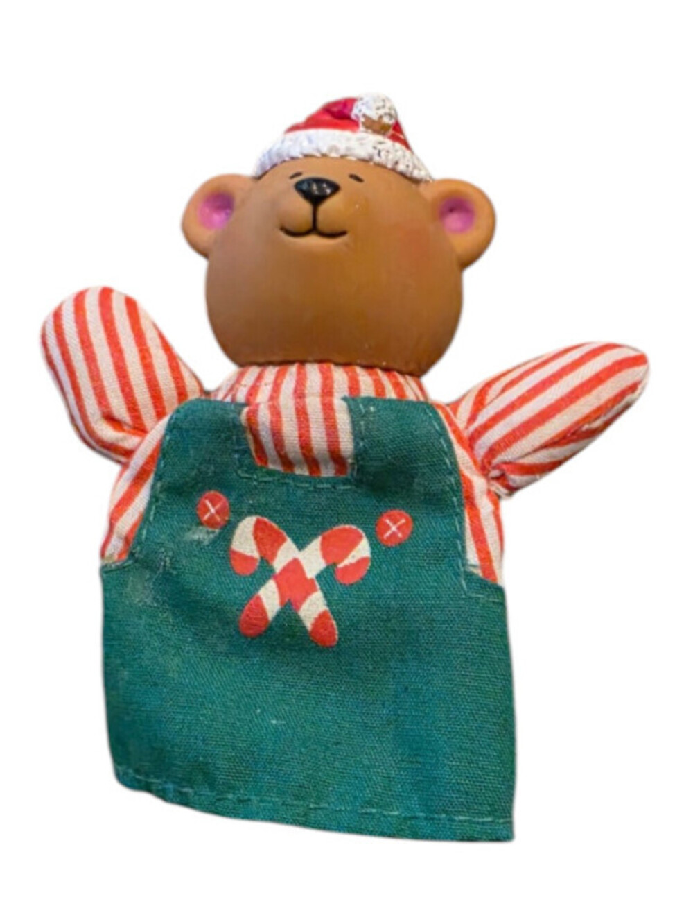 Vintage 1990s Russ Berrie Christmas Finger Puppet Teddy Bear